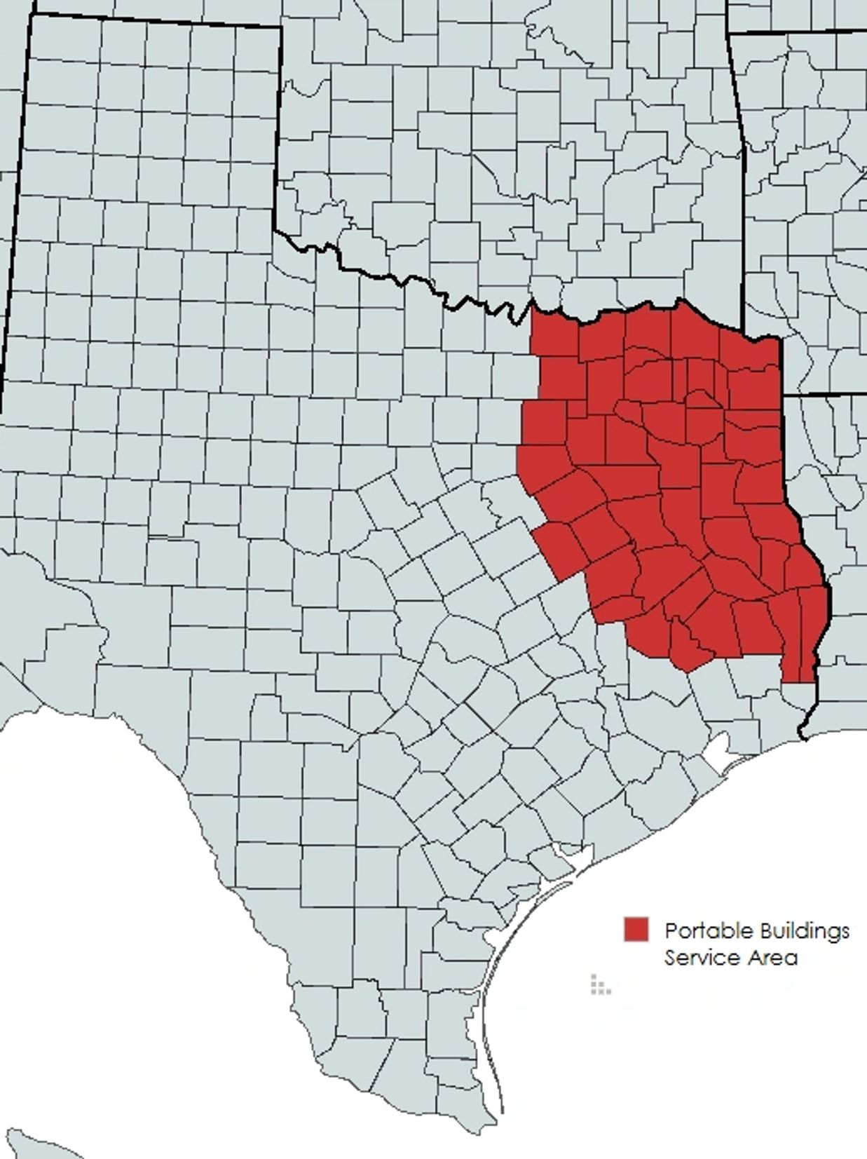 Service Area for Portable Buildings East Texas Map