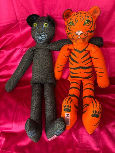 Big cat hand sewn/painted cloth dolls.