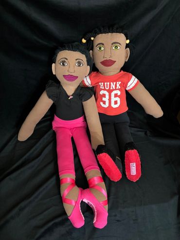Black dancer couple: Cloth dolls