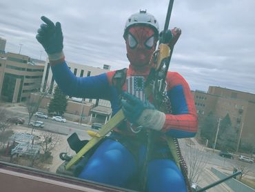 High Rise window cleaning Minneapolis, Minnesota Children's Hospital as superhero's