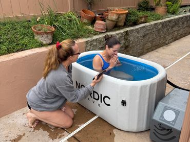 Guided breathing and cold plunge experience with Breath Amigas