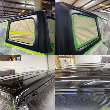 Before & after, custom painting the Jeep hard top from factory to gloss black