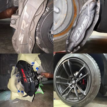 Before & after custom painting (w/ letters) of brake calipers