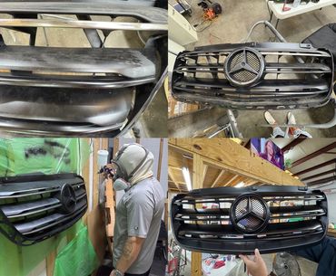 Before & after, repainting the grill of Mercedes van