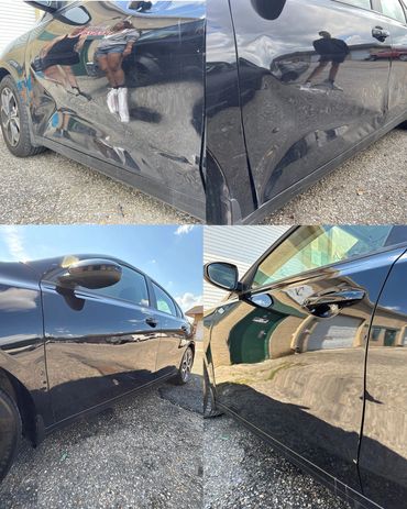 Before & after, car was hit on the drivers side; we got the dent out and cleaned up the paint.