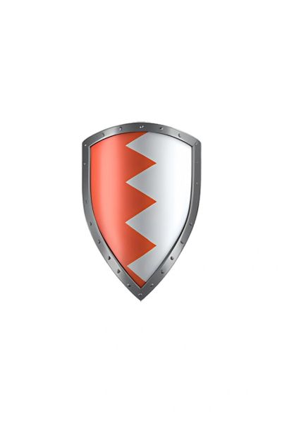 Shield with red and white zigzag pattern.