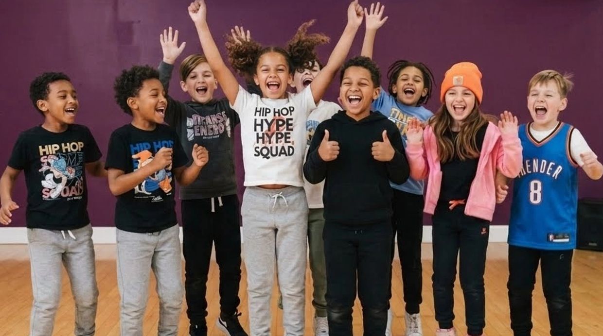 Excited group of children At The Dance Connection 190 Main St East Haven CT, dancing and jumping.
