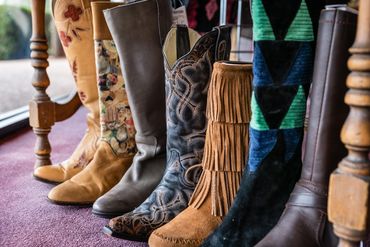 Different types of boots on the shelf