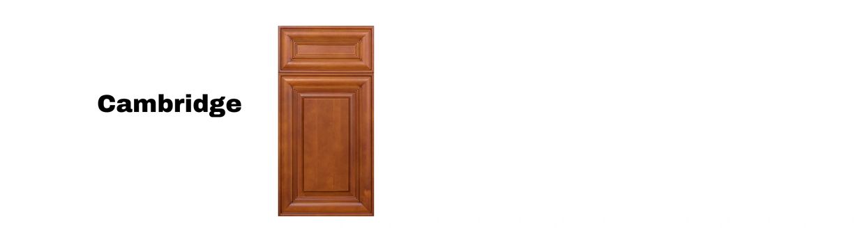 A wooden cabinet door panel named Cambridge with rich brown finish.