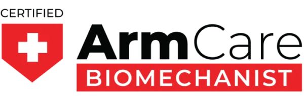 Certified ArmCare Biomechanist logo with a red shield and white cross.