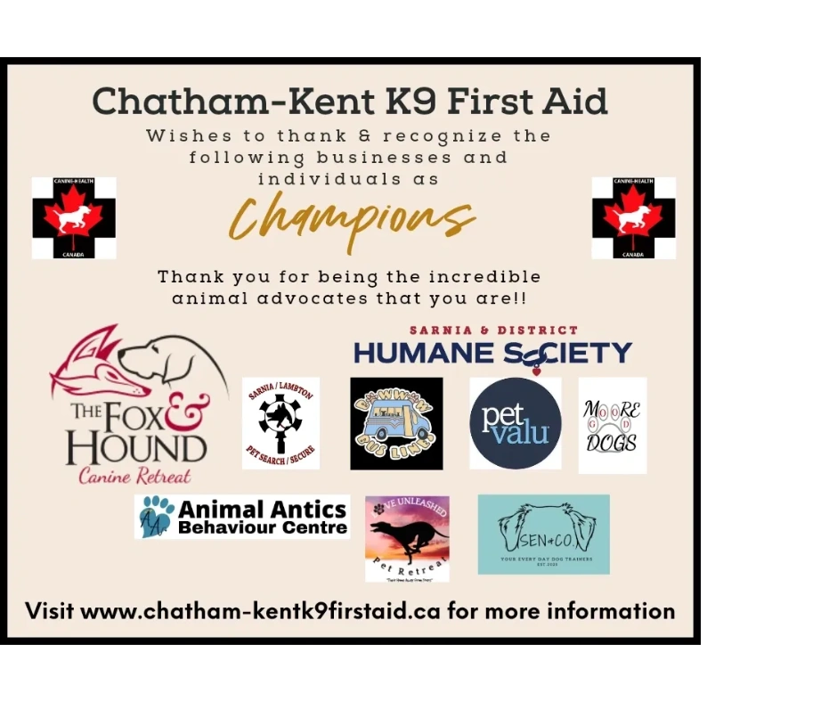 Various pet-related businesses in Southwestern Ontario that have trained their staff in first aid