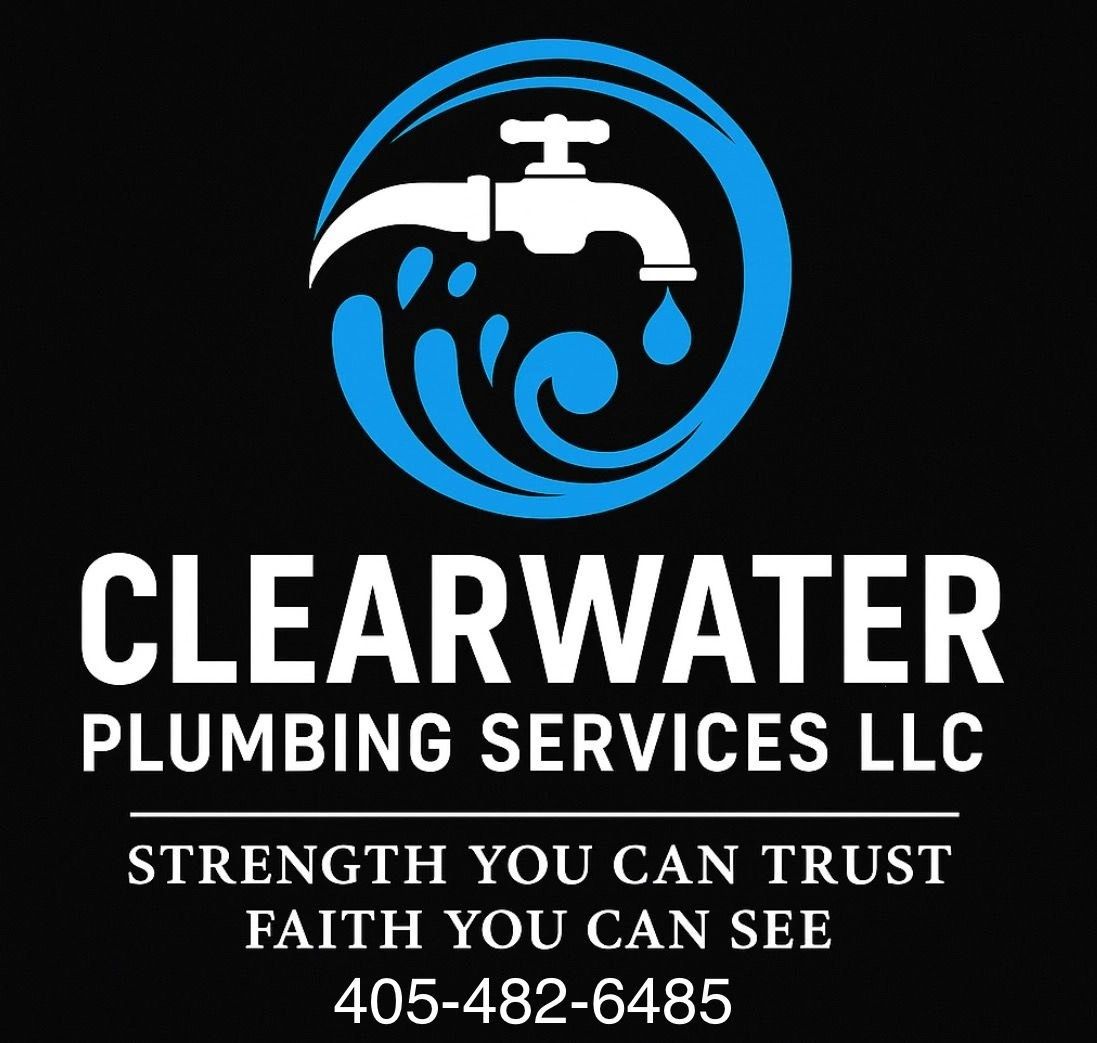 Logo for Clearwater Plumbing Services with a faucet and water design.