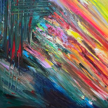 An abstract colourful painting depicting mental health artwork light to dark eccentric artworks art