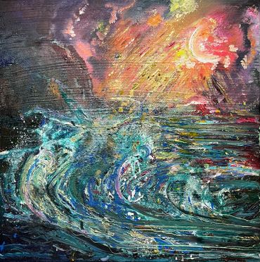 A vivid seascape in oils splashing crashing waves on canvas quirky eccentric decor