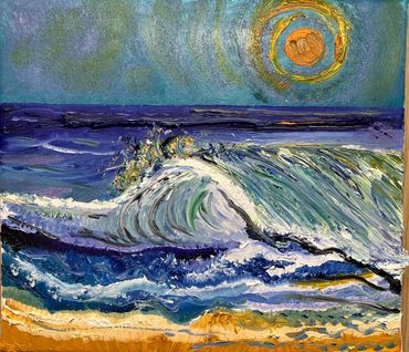 Abstract seascape colourful hues of orange and blues