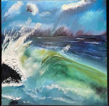 A seascape with vibrant blue and green hues