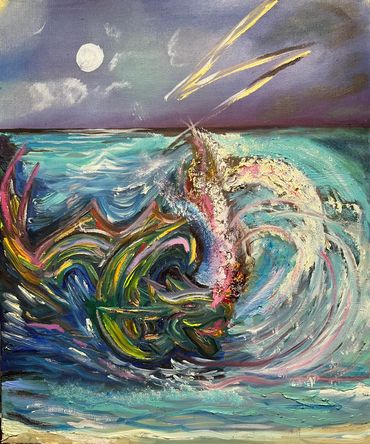 A sea dragon. Dragon art in oils on stretched canvas. Original artwork for sale and limited edition