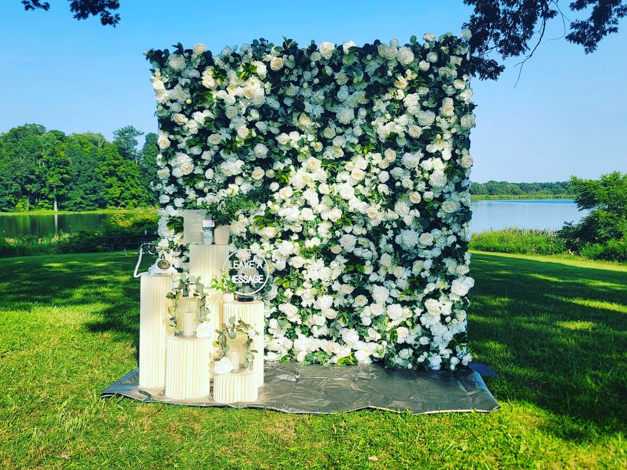 White flower wall rental , Audio guestbook rental