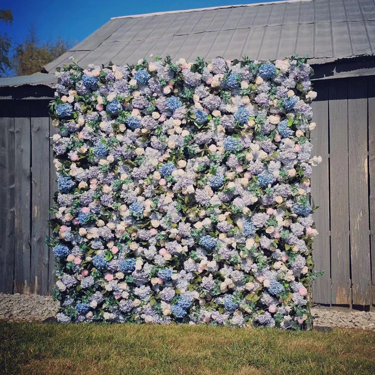 Blue Flower Wall , Flower wall with hydrangeas, Flower wall rental, Flower wall for wedding