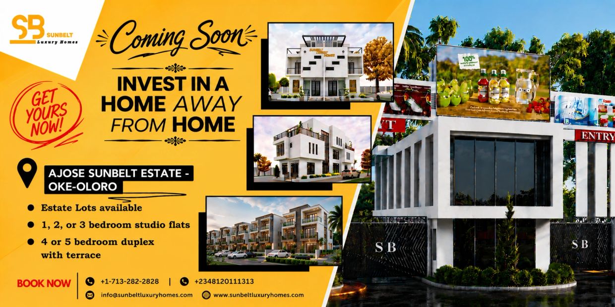 Advertisement for Sunbelt Luxury Homes at Ajose Sunbelt Estate.