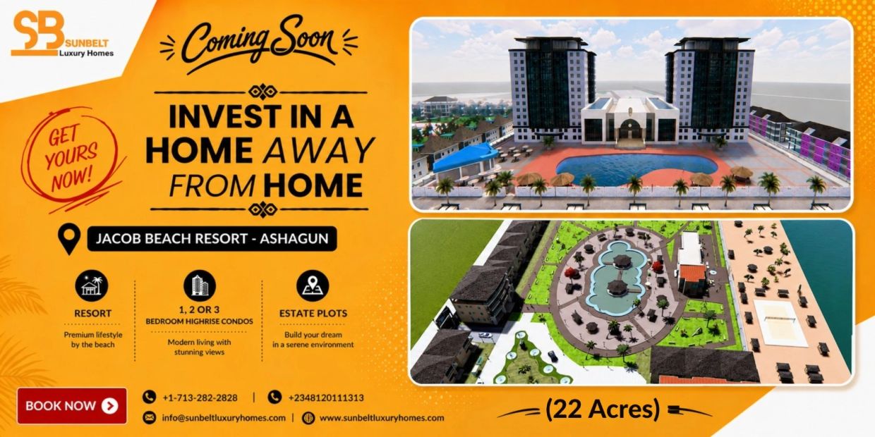 Advertisement for Jacob Beach Resort luxury homes near the beach.