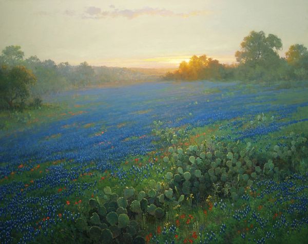 Prickly Pear and Wildflowers at Sunset 48"x60"