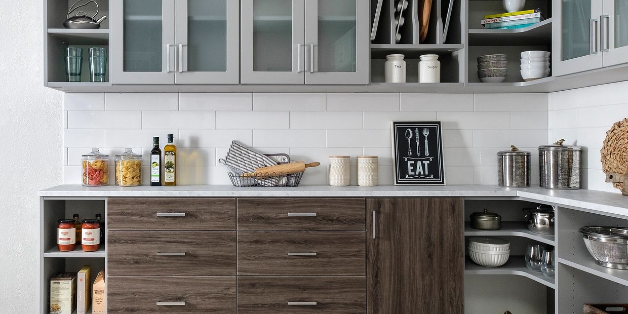 Kitchen Pantry in Cloud and Ash accented doors and drawers