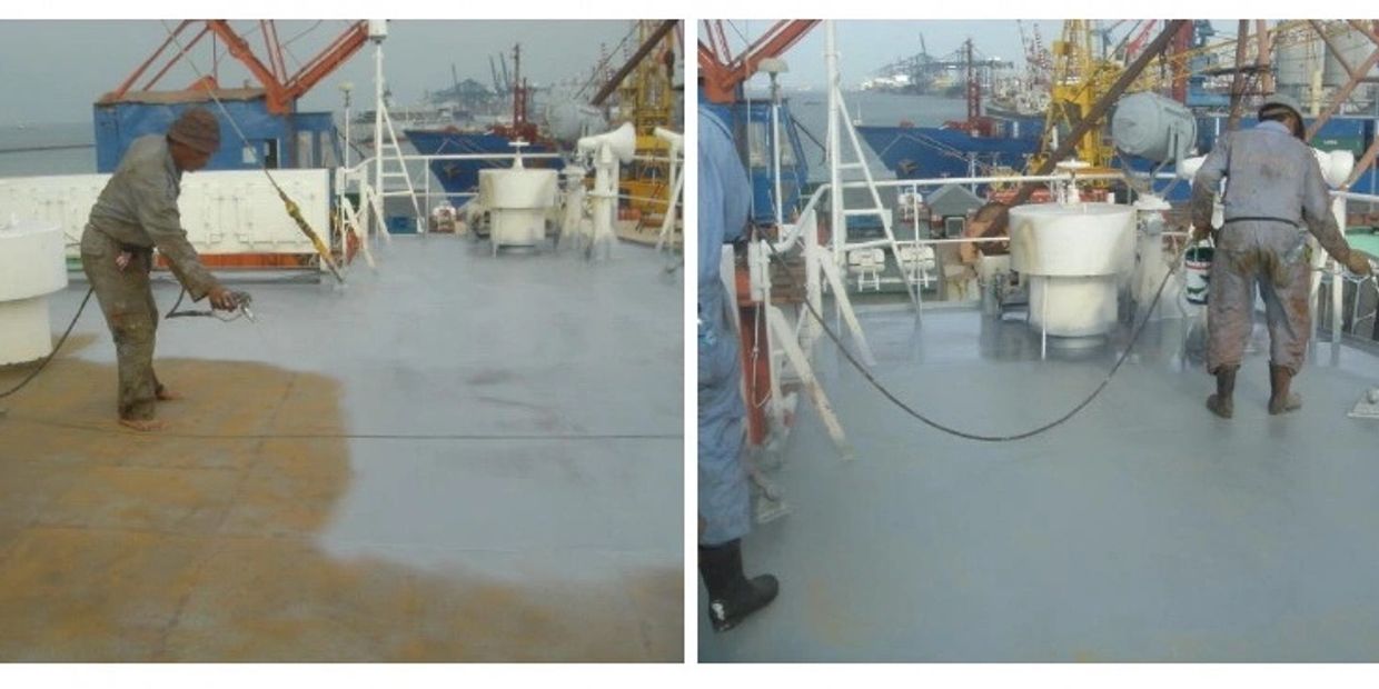 Rust Bullet was applied directly on rusty ship decks.