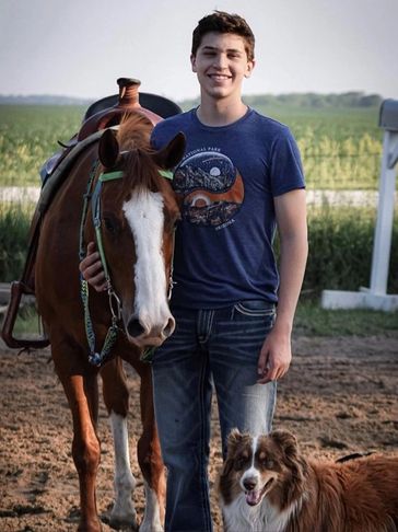Ethan Krieger, Laredo, Sorrel horse, Australian shepherd.