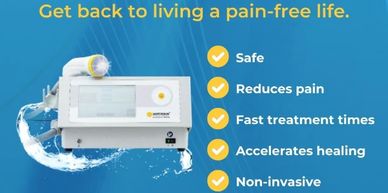 Medical device advertisement highlighting pain relief and healing benefits.