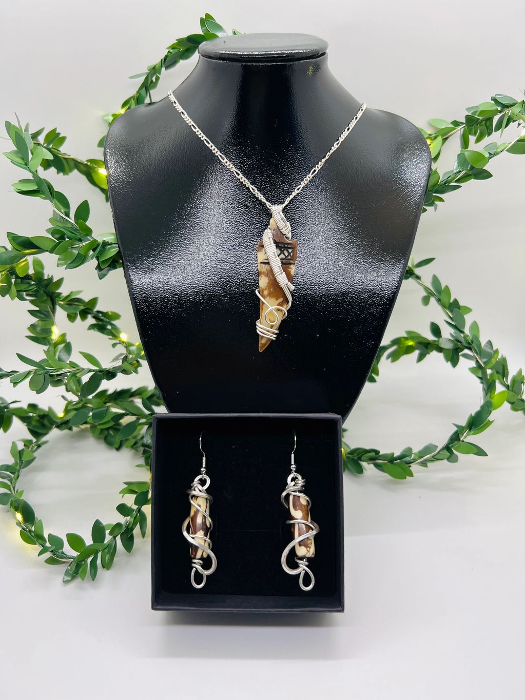 Custom earring and necklace made of wire wrapped sterling silver