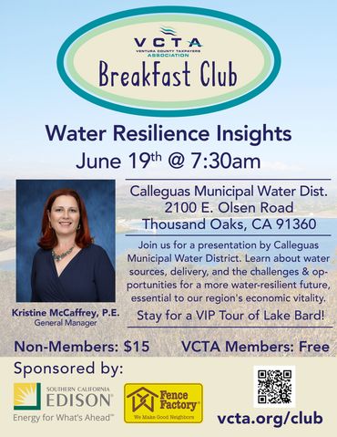 June 2024 VCTA Breakfast Club Flier at Calleguas Municipal Water District with Kristine McCaffrey