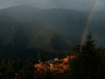 Rainbow at Colonel's Highland Retreat Hotel near Barot in Himachal Pradesh, India
