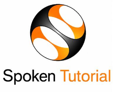 Logo with orange, black, and white sphere and text 'Spoken Tutorial'.