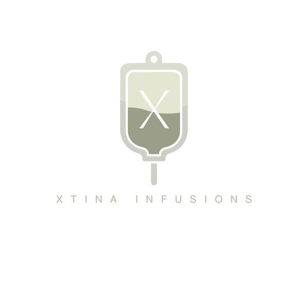 Minimalist logo of an IV drip with 'X' symbol and 'XTINA INFUSIONS' text.