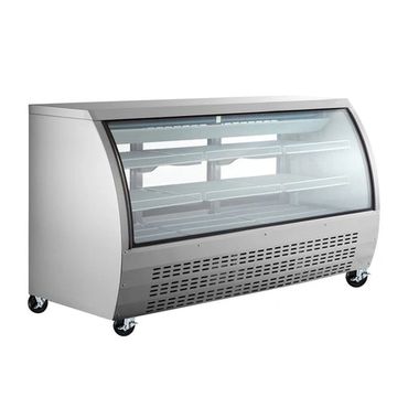 Coldline DC-Series  Curved Glass refrigerated meat and deli display case on casters. 1- 82" and 1-48