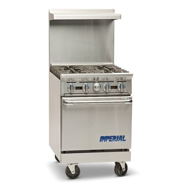 Imperial IR-4 4 (32,000 BTU) burners, standard oven. CASTERS are OPTIONAL.