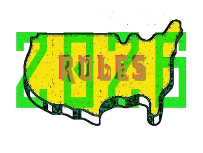 Graphic of the USA map with the word 'RULES' and 'TOUR' in bold colors.