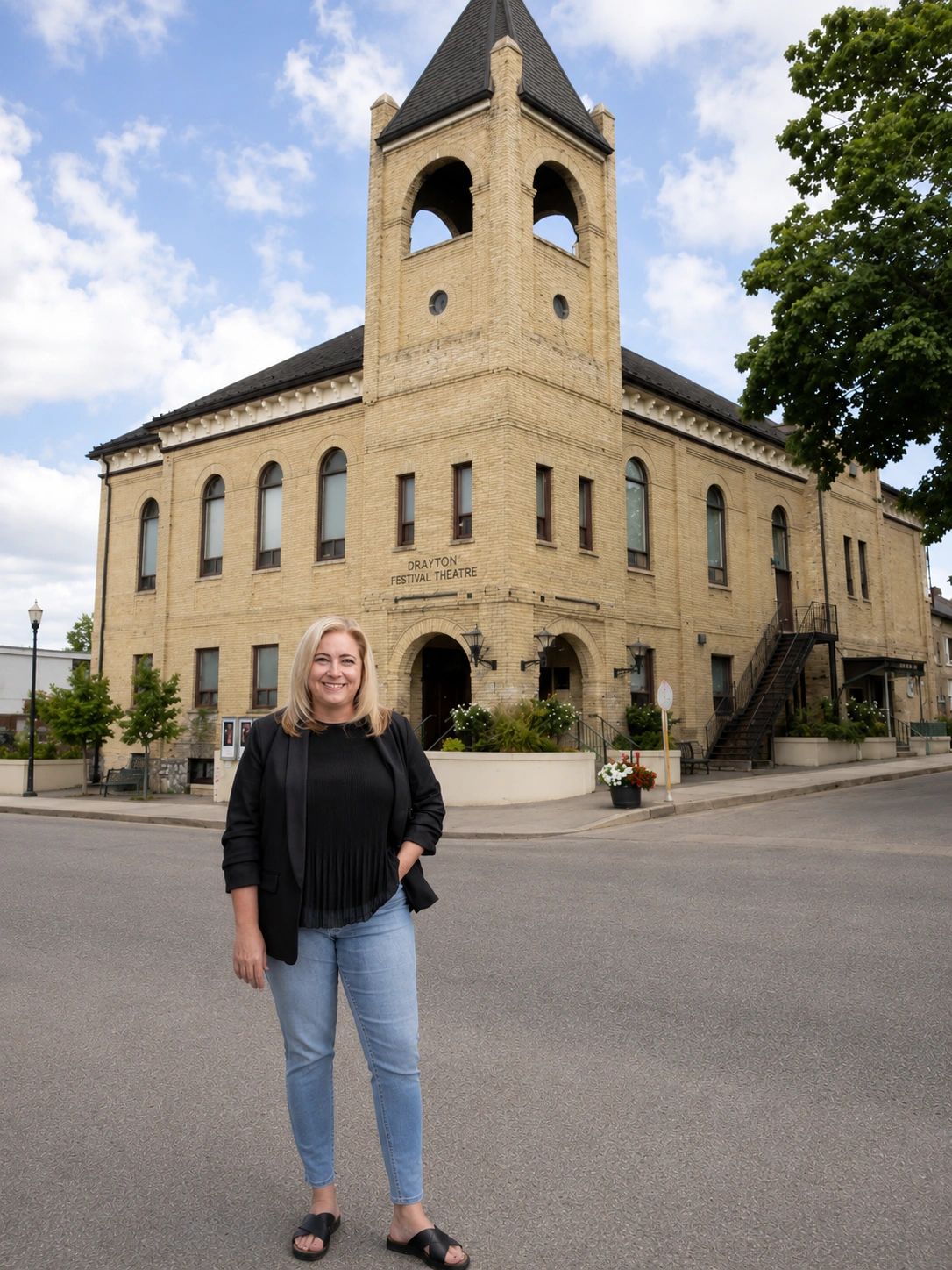 Jen Richardson, Broker from the ReNew Real Estate team in front of the Drayton Festival Theatre