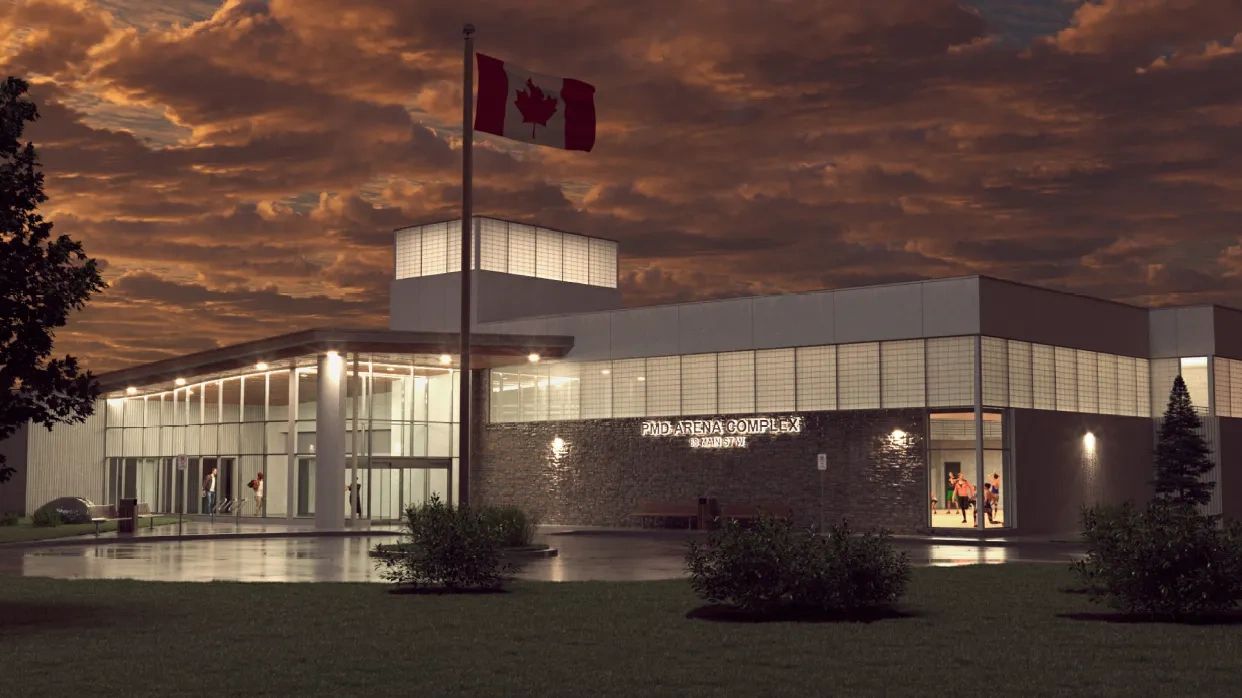 Proposed improvements to the PMD Arena in Drayton Ontario including multi-sport pad and walking trac