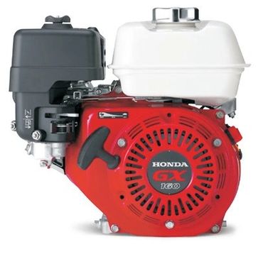Honda GX160 red and white small engine with recoil starter.
