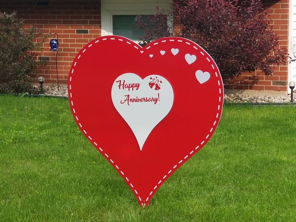Heart sign, Anniversary, wedding, proposal, birthday yard card rental, yard sign rental