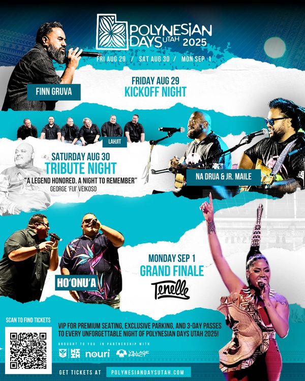 Flyer for Polynesian Days Utah 2025 with event dates and featured performers.