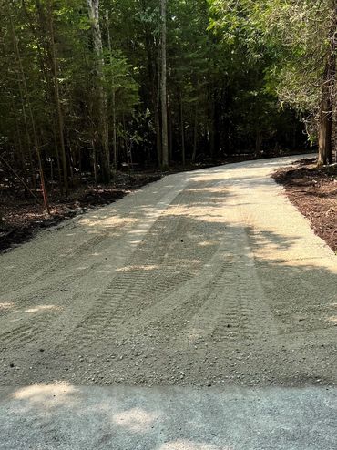 Freshly graded gravel driveway