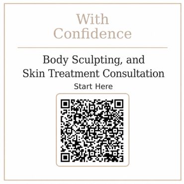 Advertisement for body sculpting and skin treatment consultation with a QR code.