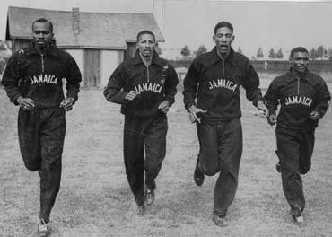 Arthur Wint trains with Jamaica Relay team