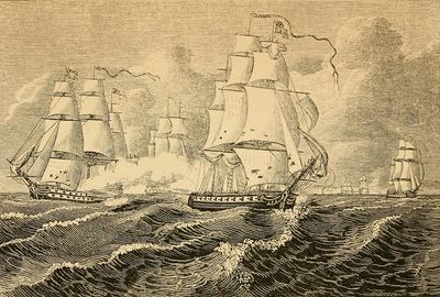 The Reprisal, chased by a British cruiser (wood engraving by Alexander Anderson, c. 1848)