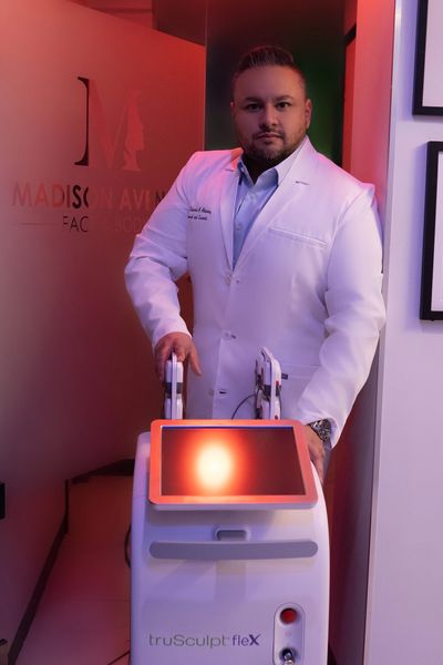 Dr. Edward Alvarez with TrueSculpt Flex + device at Madison Avenue Face and Body New York City 