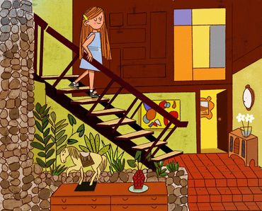 Illustration of Brady Bunch Marcia on stairs