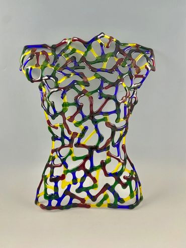 Fused Glass Wall Hanging
Contemporary Glass Art
Multi-Colored torso wall hanging
Dot Galfond artist
